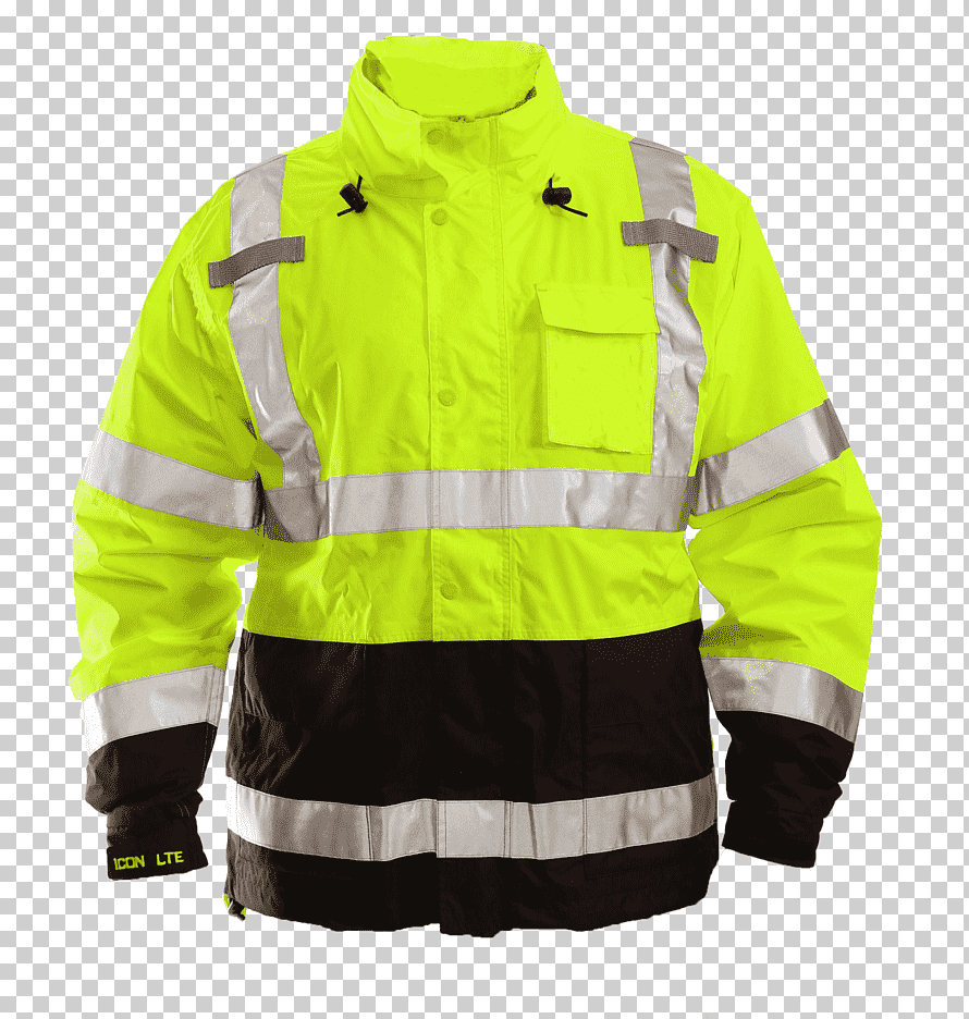 sticker-png-high-visibility-clothing-jacket-coat-personal-protective-equipment-green-jacket-with-hood-black-zipper-yellow-workwear-sleeve-safety